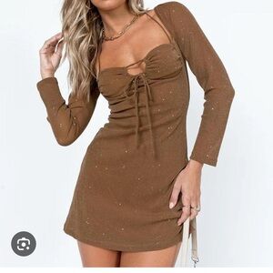 Princess Polly Stassie Mini Dress Brown Glitter Size 0